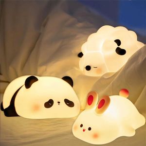 Lampen tinten led nachtlichten schattig schapen panda konijn siliconen lamp USB oplaadbare timing bed decor kinderen baby nachtlamp verjaardag cadeau y240520r66fff