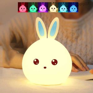 Lámparas Tonos Led Rabbit Night Light USB para niños Bebé Niños Regalo Animal Cartoon Lámpara decorativa Mesita de noche Dormitorio Sala de estar M1691 Z230805