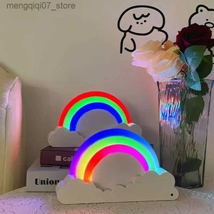 Lampenkappen LED Regenbooglicht Romantische droom Bedlampje Ornament Cadeau Nachtlampje Sfeerlicht Meisje Cadeau Tafellampen voor slaapkamer L240311