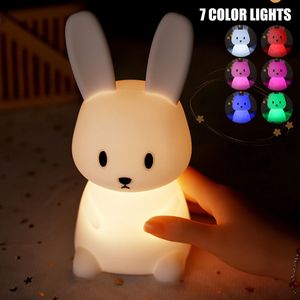 Lampen tinten LED Silicone Night Light Touch Sensor Switching Pat Cute Rabbit Nursery USB Bedide Desk voor Baby Children Room 230411