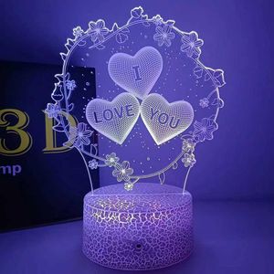 Lampes Shades Lover 3D Illusion Night Light LED Bedside Nightlight Light Childroom Decor Best Christmas Day Day For Girl Women Men Y240520H27W