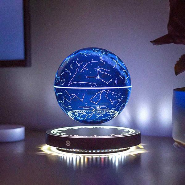 Lámparas Sombras Nuevas impresiones 3D LED Night Light Creative Levitación magnética Star Light Sphere de 10 colores Atmósfera giratoria Regalo de lámpara Y2405201exi