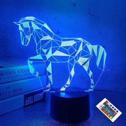 Lampes Shades New Animal Horse 3d Night Light Childrens Children Chambre Decoration Tablet With Zodiac Horse Bedside Light Christmas and Birthday Gift Y2405200J6P