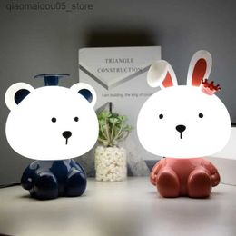 Lampes nuances nouveaux dessins animaux légers ours de nuit clairs rose lapin clair chambre créative décoration LED Baby cadeau d'alimentation en cadeau Q240416