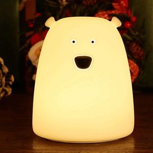 Lampes nuances nouvelles mignons petit ours 7 couleurs LED NIGHT Light Battery Powered Baby Bedside Lamp Silicone Touch Capteur Tap Contrôle Kid Gift Y240520WGZO