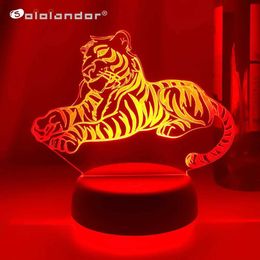 Lampes nuances les plus récentes en 3D acrylique LED Lumière Lumière Tiger figure de nuit pour enfants