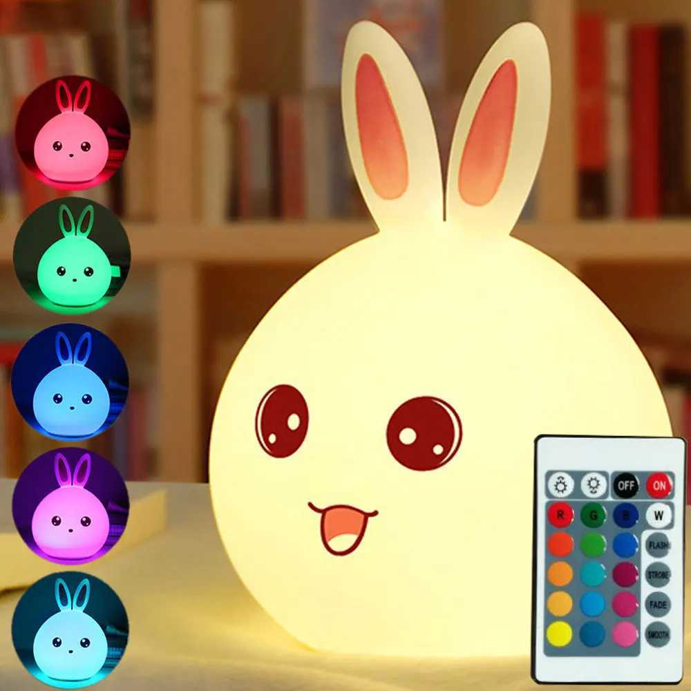 Lâmpadas Sombras Night Light Light Rabbit fofo colorido voz controlada por lâmpada de lâmpada Pat Night Feeding Baby Bedroom and Kids Christmas Gift Y240520485J