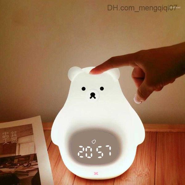 Lámparas Tonos Luces Nocturnas Reloj Despertador de Dibujos Animados Niños Luz Led Reloj Electrónico Posponer Silicona Táctil Lámpara de Oso de Noche Para Niños Bebé Z230809