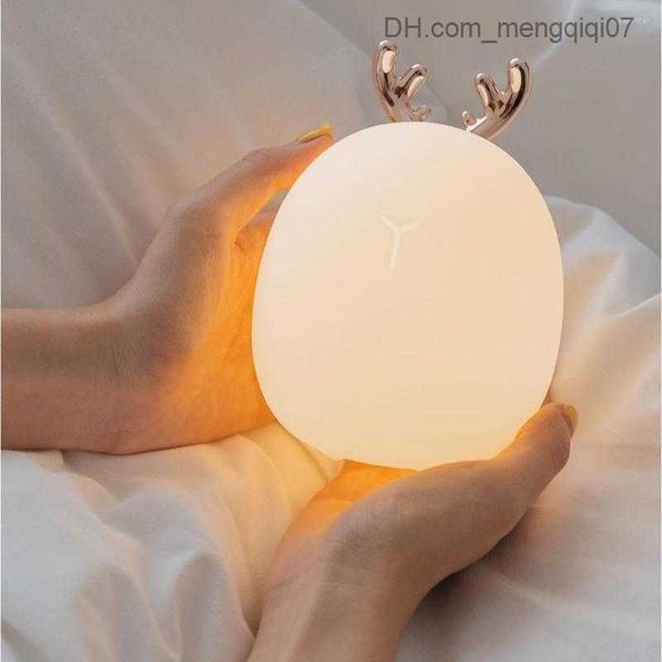 Lampes Shades Night Lights LED Elk Deer Light USB Rechargeable Cartoon Animal Dimmable Silicone Lampe Pour Bébé Enfants Chevet Sommeil Z230805