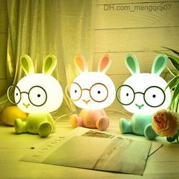 Lampes abat-jour veilleuses belle lumière moderne lampe à Led bébé chambre cadeau de noël décor de chevet enfants lunettes lapins Z230805