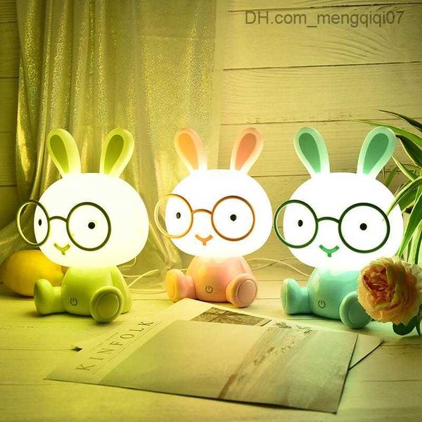 Lampes abat-jour veilleuses belle lumière moderne lampe à Led bébé chambre cadeau de noël décor de chevet enfants lunettes lapins Z230805