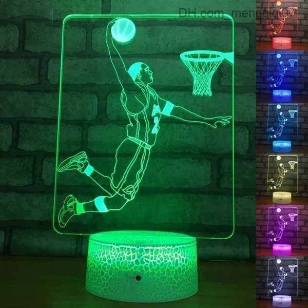 Lámparas Pantallas Luces nocturnas Serie deportiva Luz de noche para niños Regalos Iluminación para dormir para bebés Jugador de baloncesto 3D Lámpara de mesa Luces nocturnas LED Bailarines Z230805