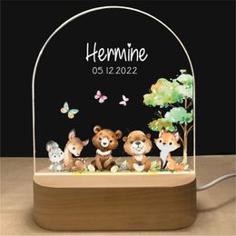 Lámparas Tonos Personalizado Koala Luz de noche Nombre personalizado Bebé Lámpara de acrílico Base de madera Nacido Regalo para niños Dormitorio de los niños Decoración Elefante arco iris 230418