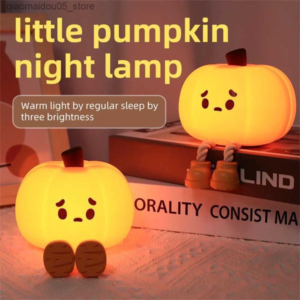 Lampes Shades Pumpkin LED Night Light Touch Capteur Charges 5V USB Silicone Childrens Holiday Christmas Couade de chambre décorative Light Q240416
