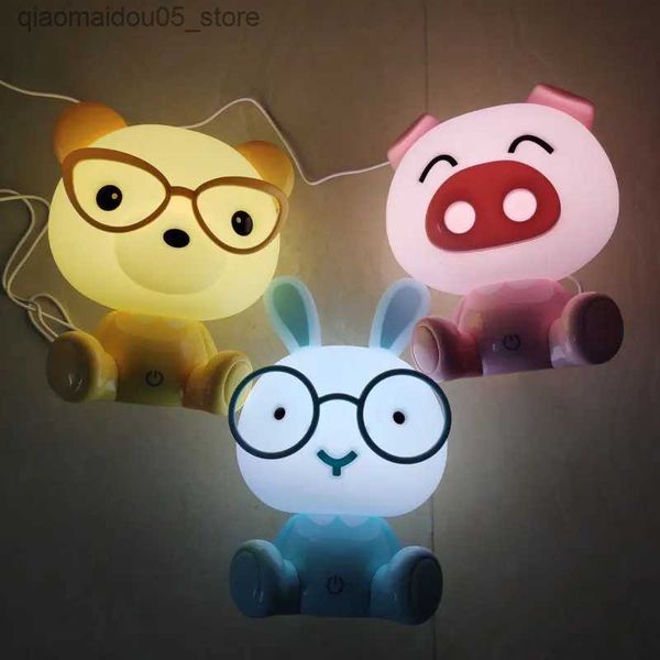 Lampes nuances lapin LED Night Light Pig Pig Bear Night Light Mini Cartoon Animal Table Light Childrens Cadeaux Chambre Lumineuse Décoration de maison Q240416