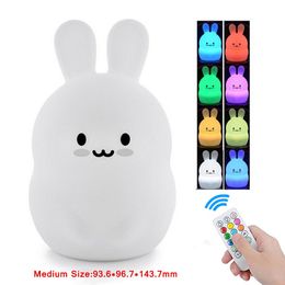 Lampes Abat-jour Lapin LED Veilleuse Tactile Capteur Télécommande 9 Couleurs Dimmable Minuterie Rechargeable Silicone Lapin Lampe pour Enfants Bébé Cadeau 230418