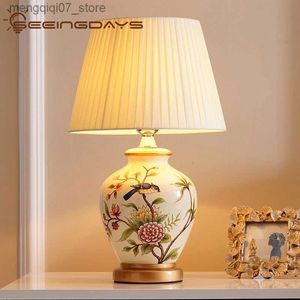 Lampes abat-jour rétro nouveau chinois oiseau et fleur en céramique lampe de Table chambre lampe de chevet salon lampe de chevet L240311