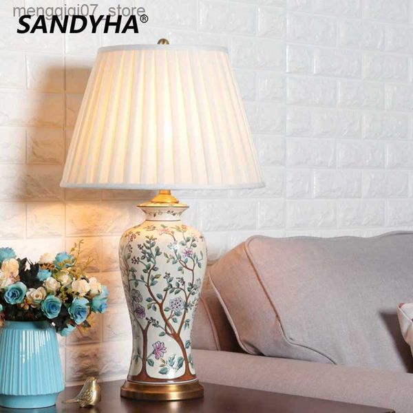 Lamps Shades SANDYHA Lámpara de mesa de cerámica clásica china para dormitorio, estudio, iluminación nocturna, decoración del hogar, luz de escritorio LED romántica y cálida para mesita de noche L240311