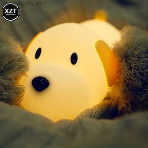 Lampen tinten siliconenhond led nacht licht aanraaksensor USB oplaadtafel honden lichte 2-kleuren dimable timer kinderen speelgoedcadeau Q240416