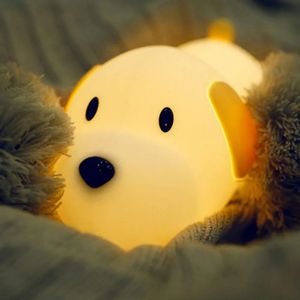 Lampes Abat-jour Silicone Chien LED Veilleuse Tactile Capteur 2 Couleurs Dimmable Minuterie USB Rechargeable Chevet Chiot Lampe pour Enfants Bébé Jouet Cadeau 231019