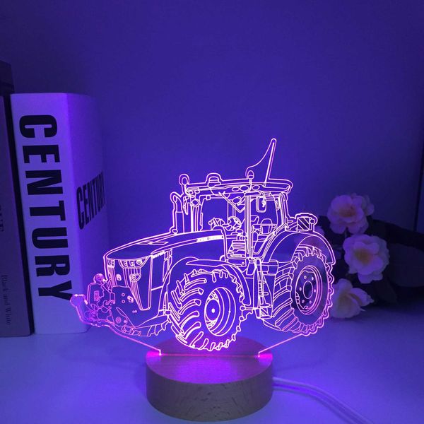 Lampes nuances tracteur 3d illusion en bois couleurs de lumière de nuit à changement de jouet lampe usb table de charge de bureau