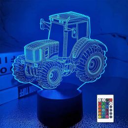 Lampes Shades Tracteur Car 3d Night Light Adolescent Room Decoration 3D Illusion lampe de chambre à coucher lampe pour les garçons enfants Baby Christmas Gift Y240520E5S3
