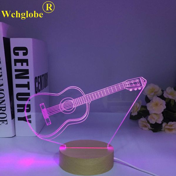 Lampes nuances musique en bois acrylique table lampe touche 3D basse guitare violon décor de salle à la maison lumières LED lampe créative de nuit cadeau de vacances y240520j36u