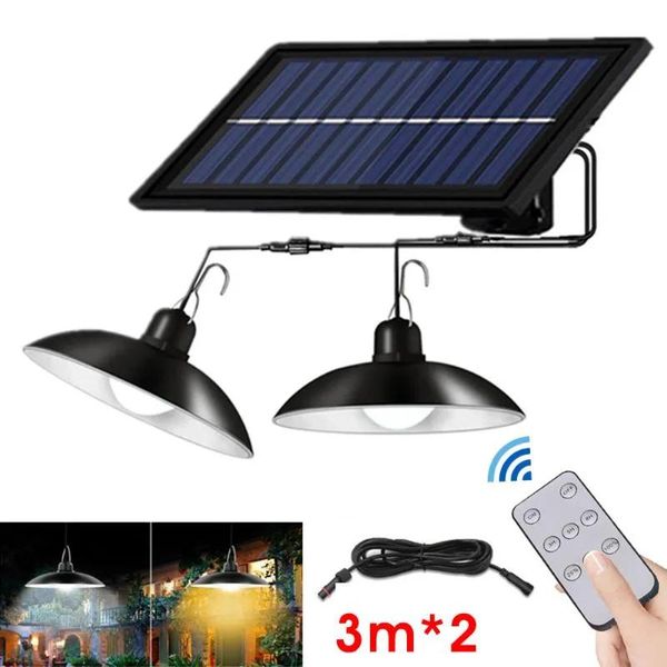 Lámparas Lámpara colgante solar al aire libre / interior 3M Cable Powered Colgando Luces de cobertizo con control remoto para cobertizos Yards Garden Outdoor Wall Lam