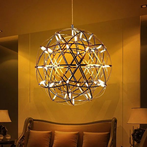 Lampes en acier inoxydable suspension lampe moderne LED boule feux d'artifice lampe boule lustres éclairage maison hôtel déco éclairage