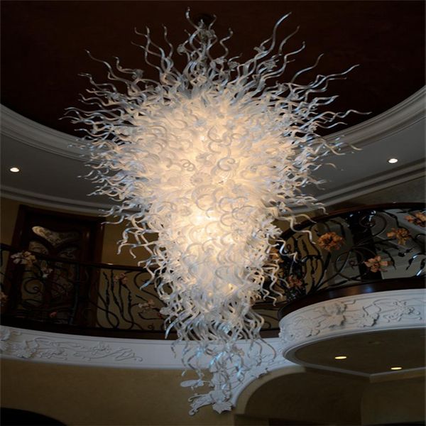 Lampes Top Moderne Pendentif Lumière Clair Grand Blanc Lustres En Verre Soufflé Lustre Éclairage pour el Decoration227r