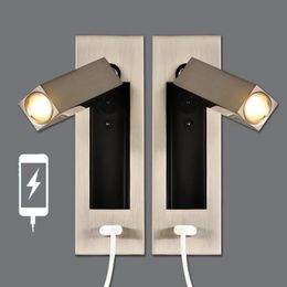 Lampes Topoch USB LED appliques lampe chambre tête de lit lampe de lecture Loft hôtel maison chevet appliques murales en aluminium tête réglable encastré