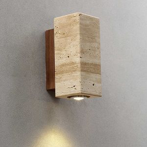 Lampen Wabi Sabi Geel Marmer Lamp Led Nachtkastje Japan Slaapkamer Woonkamer Wandlamp Travertijn Trap Gang Decor BlakerHKD230701