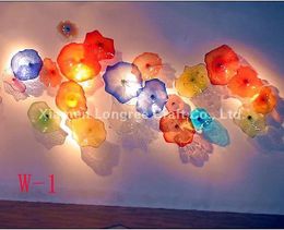 Lampen kunst aan de muur met Sprial patronen handgeblazen glazen lampen kom/schotel Murano stijl oranje blauw geel 16" LRW0061