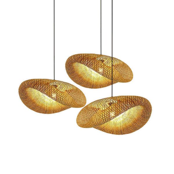 Lampes ZK40 Chapeau De Paille En Forme 40/50/60 cm Bambou Pendentif LED Plafonnier Rotin Maison Chambre Décoration AA230407