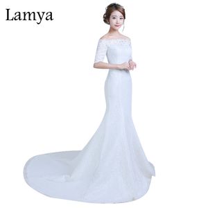 LAMYA-vestido de novia de sirena de encaje, vestido de novia de talla grande, media manga, imágenes reales sexys de alta calidad, vestido de novia Vintage