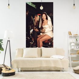 Lana Del Rey Affiche Tapestry Mur Dor Rappeur Hippie Smoking Imprimé Art Aesthetic Aesthetic Or Home for Decoration