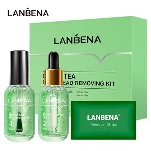 LANBENA dissolvant de points noirs masque Peel Off 3 en 1 Kit d'élimination des points noirs à l'huile de thé vert pour les Pores nez menton visage ensemble de beauté