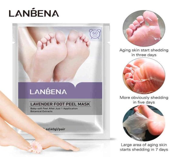 Lanbena Lavender Foot Peel Mask Exfoliant Feet Peleling Patches Pédicure Foot Care Masque Retirer les cuticules de peau morte talon un paire8475052