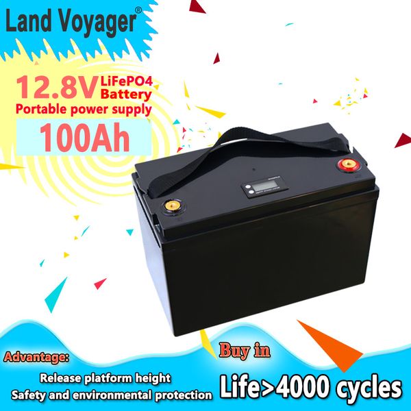 El último paquete de baterías LiFePO4 de 12,8 V 100Ah de Land Voyager, baterías de 12V 100Ah, es adecuado para generador, picnic, camping, 4S 100A BMS incorporado