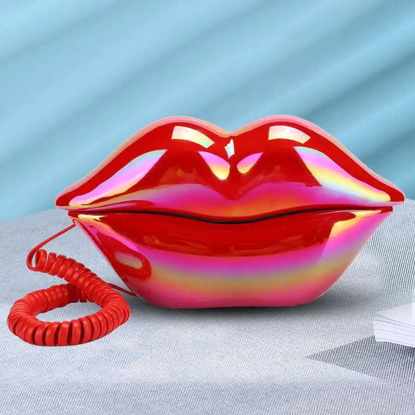 Festnetztelefon Red Lips Schnurgebundenes Telefon Buntes Galvaniktelefon mit Wahlwiederholungsfunktion für Zuhause und Büro Dekor 240102