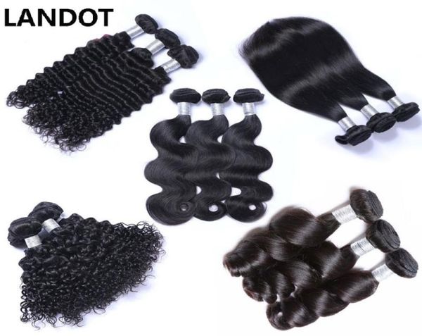 Landot peruano malaio indiano brasileiro virgem cabelo humano tece 345 pacotes onda do corpo em linha reta solto profundo kinky encaracolado remy h231796264