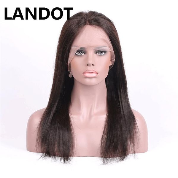 LANDOT Pre Arrancado Línea de cabello Frente de encaje Bob Pelucas de cabello humano Brasileño peruano Malasia Indio Recto Pelucas de cabello virgen Natural B229k