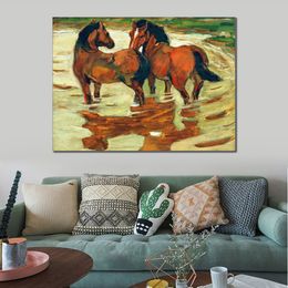 Paysage abstrait toile Art deux chevaux dans les alluvions Franz Marc peinture décor exotique fabriqué à la main pour Tiki Bar