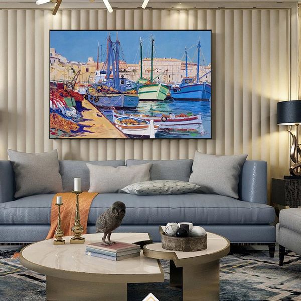 Paysage toile peinture mer bateau à voile peinture sur toile pour décor à la maison mur Art photo impression décoration de bureau