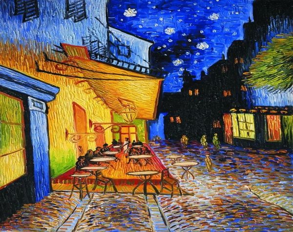 Impresiones en lienzo de paisaje, pintura al óleo, terraza de café por la noche, de Vincent Van Gogh, reproducciones de pintura para decoración de pared de oficina 8336230