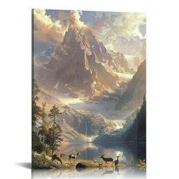 Paysage toile décor d'art mural, montagne peinte avec des impressions d'images forestières, galerie de paysage emballé reproduction