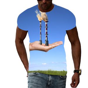 Landschap grafische zomer windmill windenergie mannen t-shirts casual 3D print hiphop harajuku persoonlijkheid ronde nek korte mouw