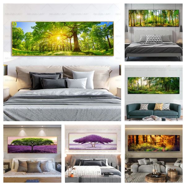 Paisaje verde color bosque amarillo lienzo pintura carteles de luz solar y estampados fotos de pared sala de estar decoración del hogar sin marco