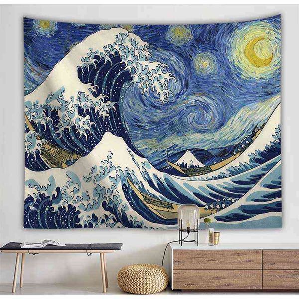 Paysage océan vague tapis tenture murale fond décor Hippie tissu Art tapis couverture plage serviette tapisserie J220804