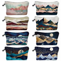 Paysage Peinture Maquillage Sac Polyester Cosmétique Sac Femme Necaire Pochette Avec Fermeture À Glissière Kit Rasoir Sacs De Luxe Homme Sac De Voyage g70a #